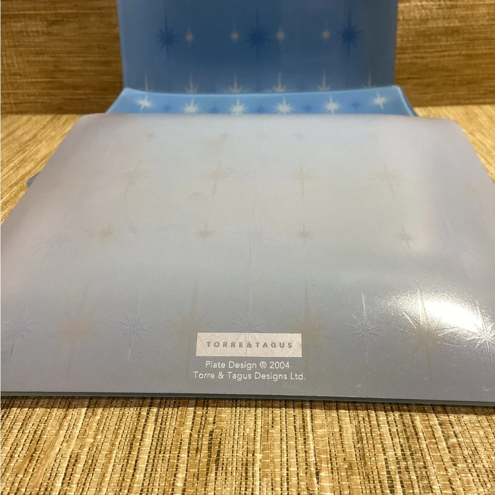 Vintage 2004 Torre & Tagus MCM Inspired Blue Starburst Pattern 8”x8” 4 Plates